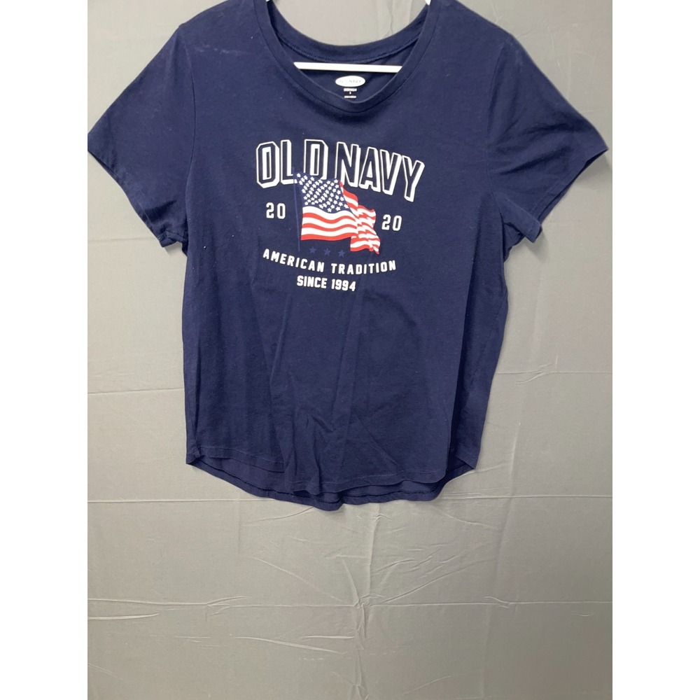Old Navy Everywear T Shirt Womens Large Navy Blue USA Flag Graphic Print Cotton